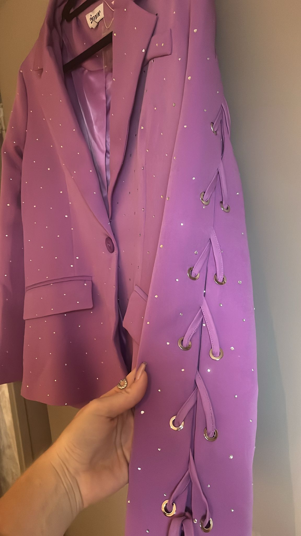 Purple Statement Blazer – Sparkle & Lace-up