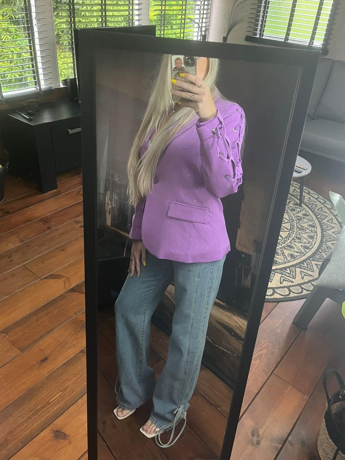 Purple Statement Blazer – Sparkle & Lace-up