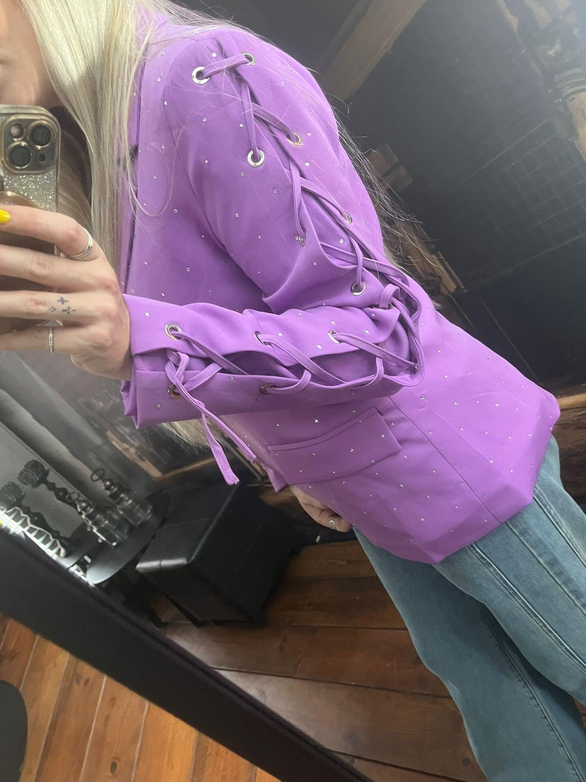 Purple Statement Blazer – Sparkle & Lace-up
